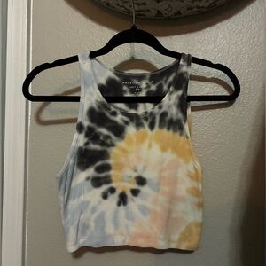 American Eagle Outfitters Tie-Dye Crop Top - Black, Yellow, Gray